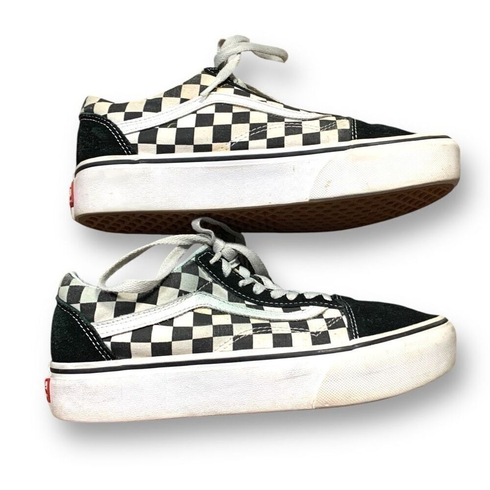Vans Old Skool Platform Checkerboard Black White Suede Sneakers Woe 8.5 Classic